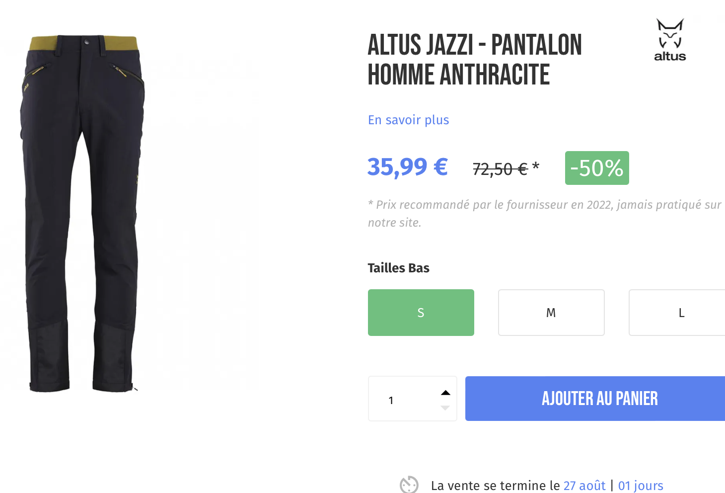 ALTUS JAZZI - PANTALON HOMME ANTHRACITE