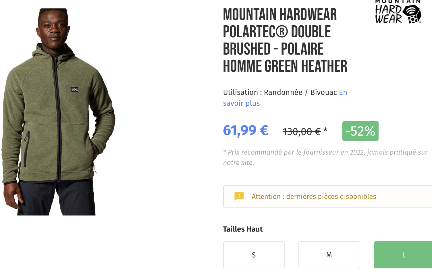 MOUNTAIN HARDWEAR POLARTEC® DOUBLE BRUSHED - POLAIRE HOMME GREEN HEATHER