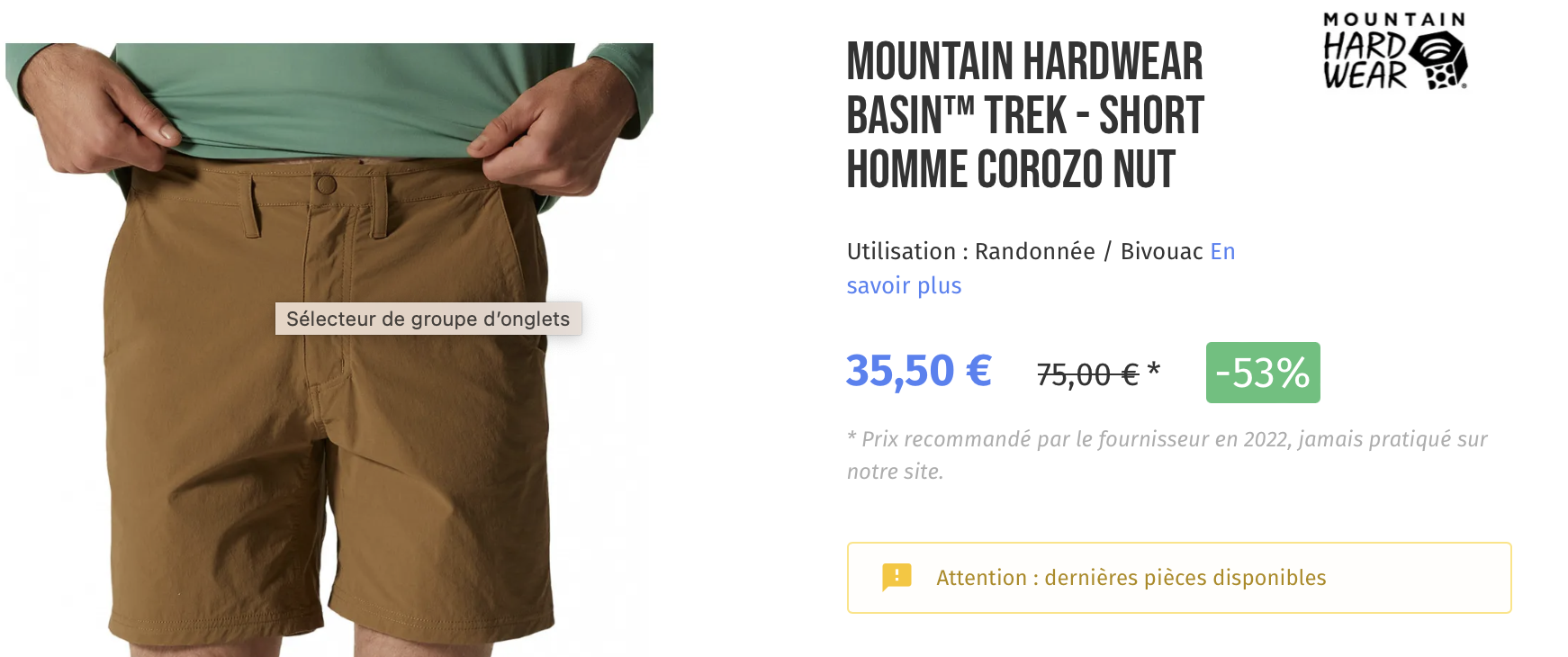 MOUNTAIN HARDWEAR BASIN™ TREK - SHORT HOMME COROZO NUT