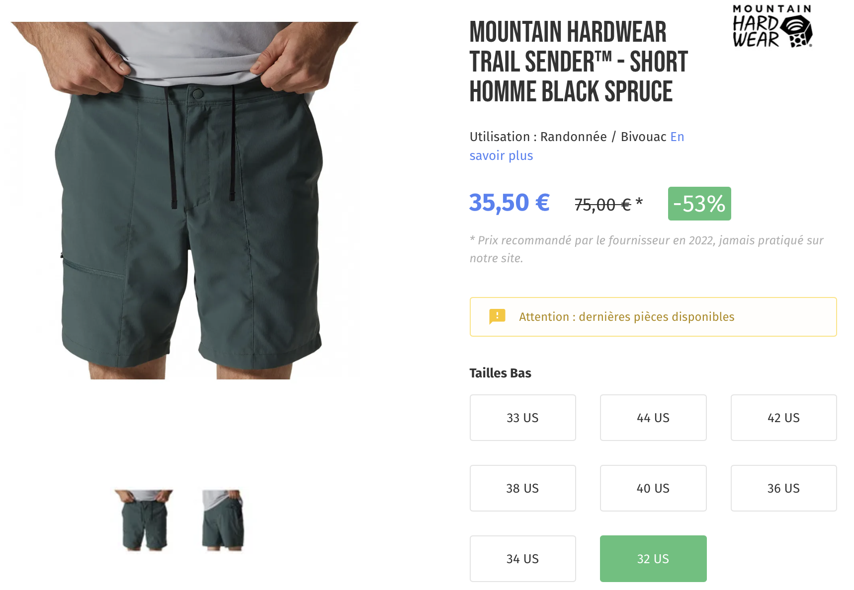 MOUNTAIN HARDWEAR TRAIL SENDER™ - SHORT HOMME BLACK SPRUCE