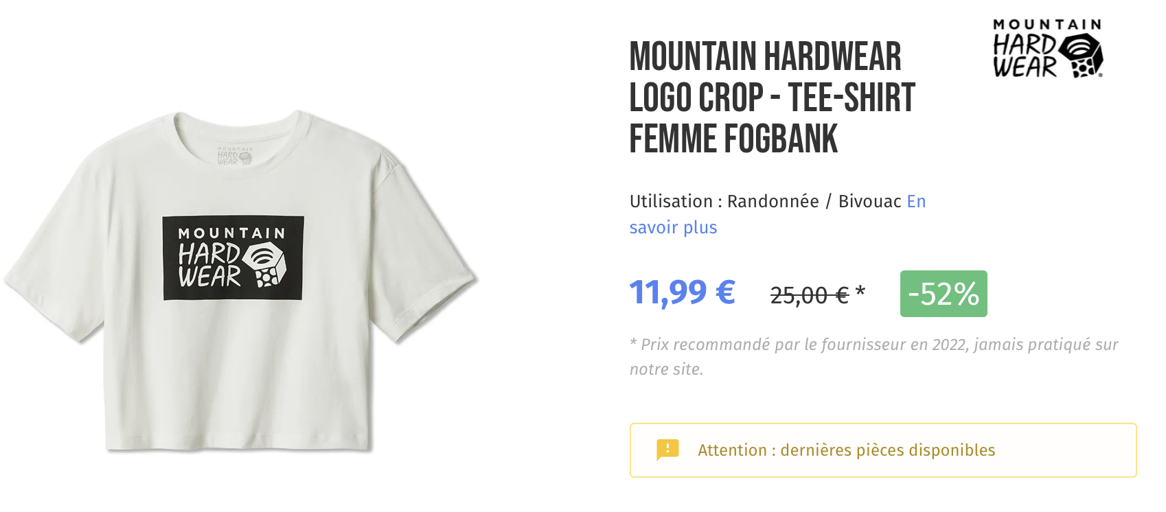 MOUNTAIN HARDWEAR LOGO CROP - TEE-SHIRT FEMME FOGBANK