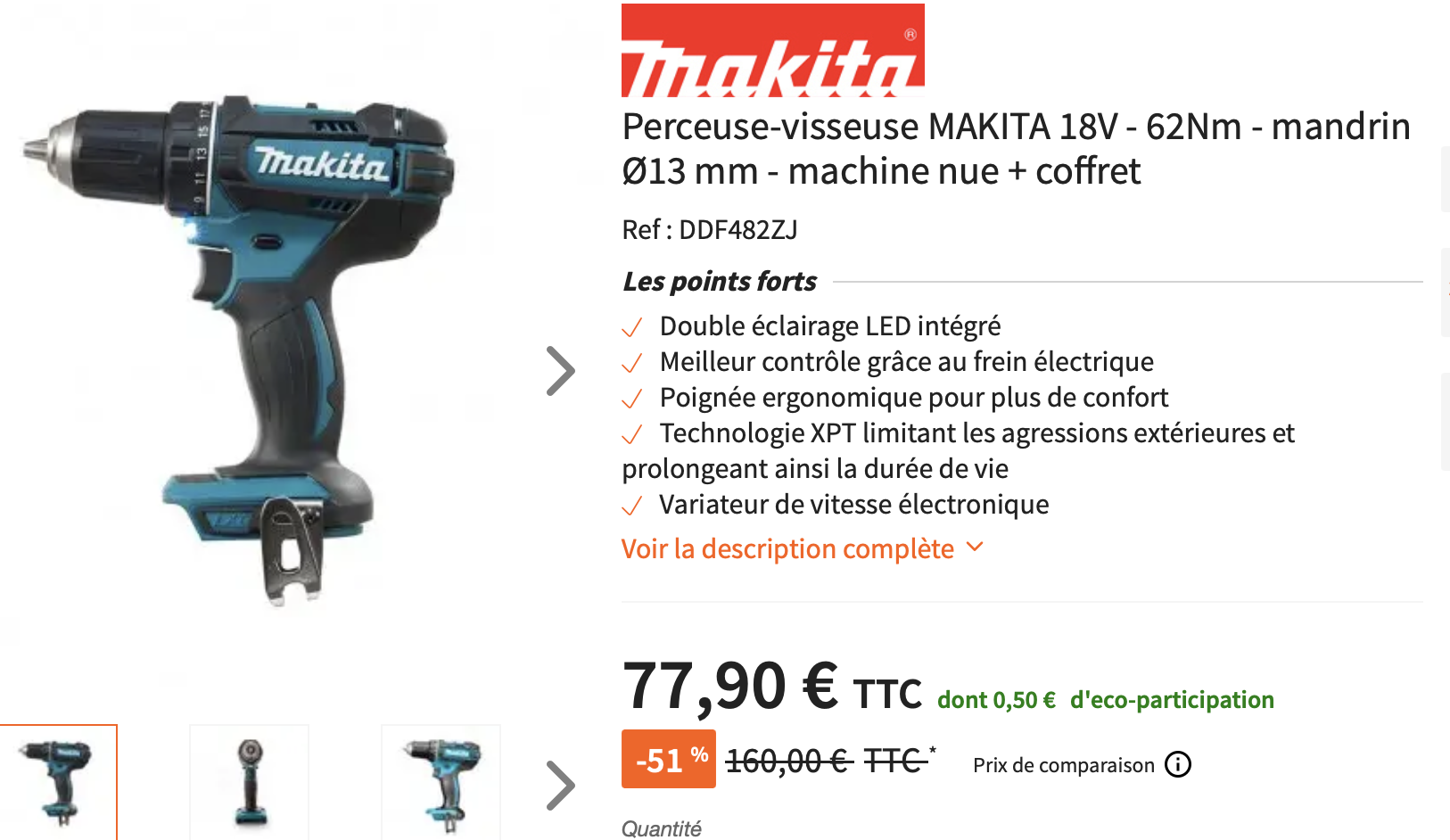 Perceuse-visseuse MAKITA 18V - 62Nm