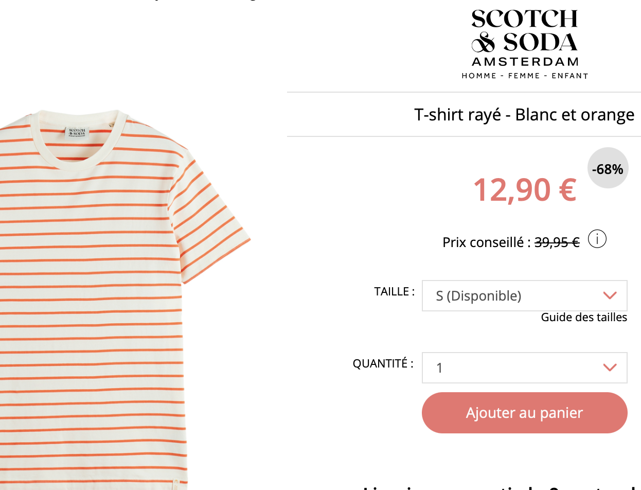 T-shirt rayé - Blanc et orange