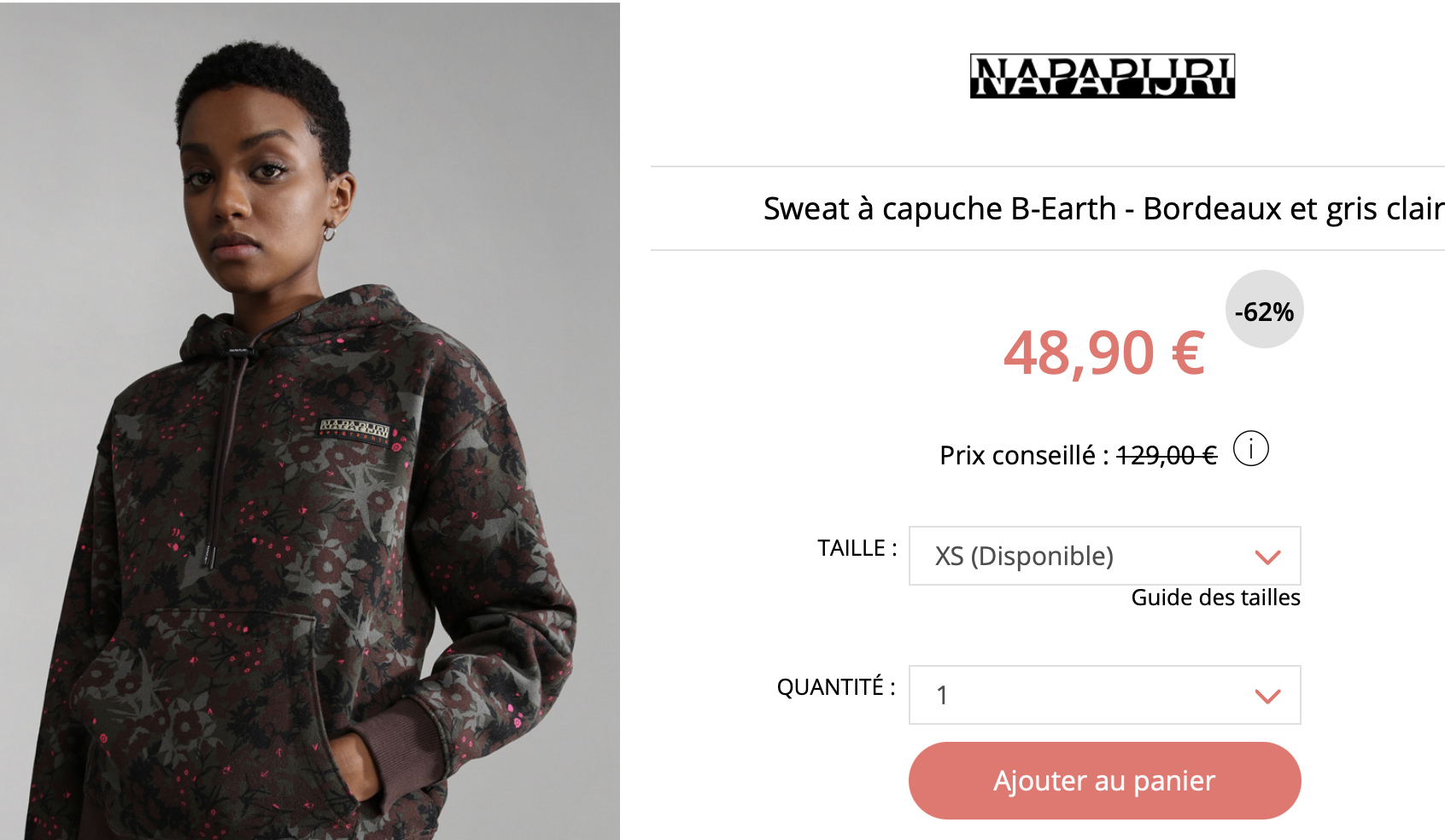 Sweat à capuche B-Earth - Bordeaux et gris clair