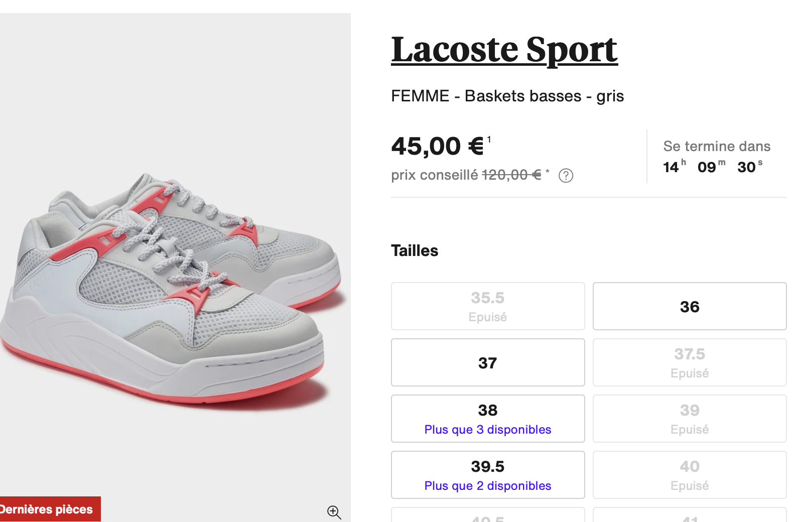 Lacoste sport FEMME - Baskets basses - gris