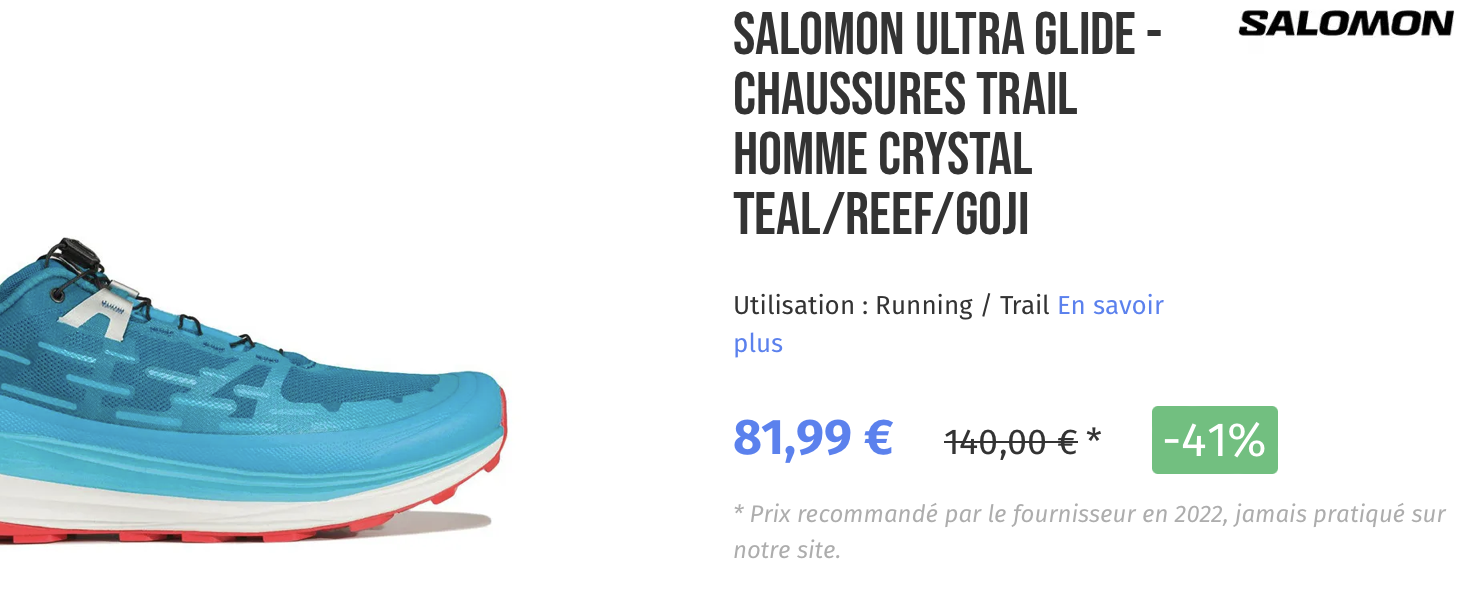 SALOMON ULTRA GLIDE - CHAUSSURES TRAIL HOMME CRYSTAL TEAL/REEF/GOJI