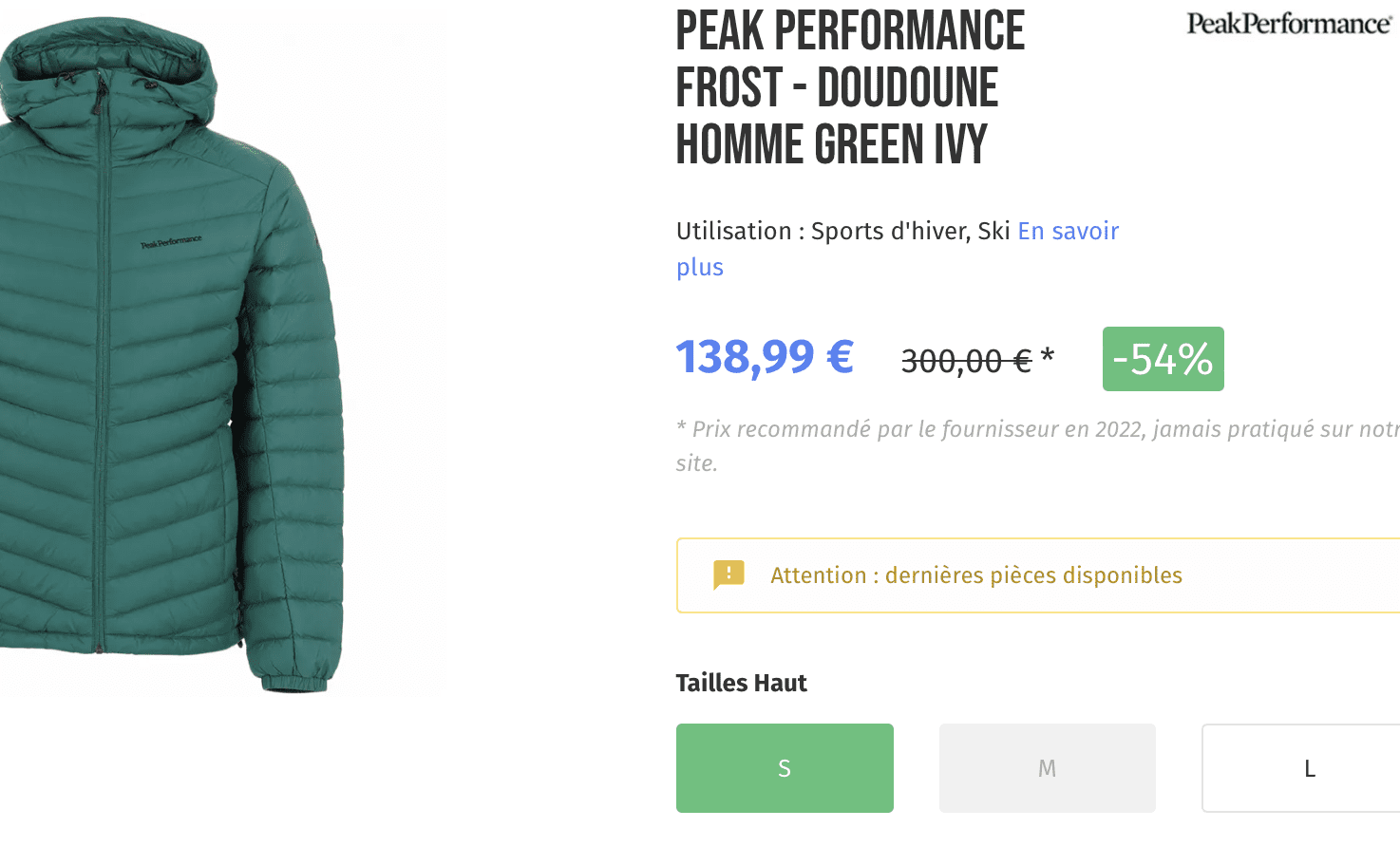 PEAK PERFORMANCE FROST - DOUDOUNE HOMME GREEN IVY