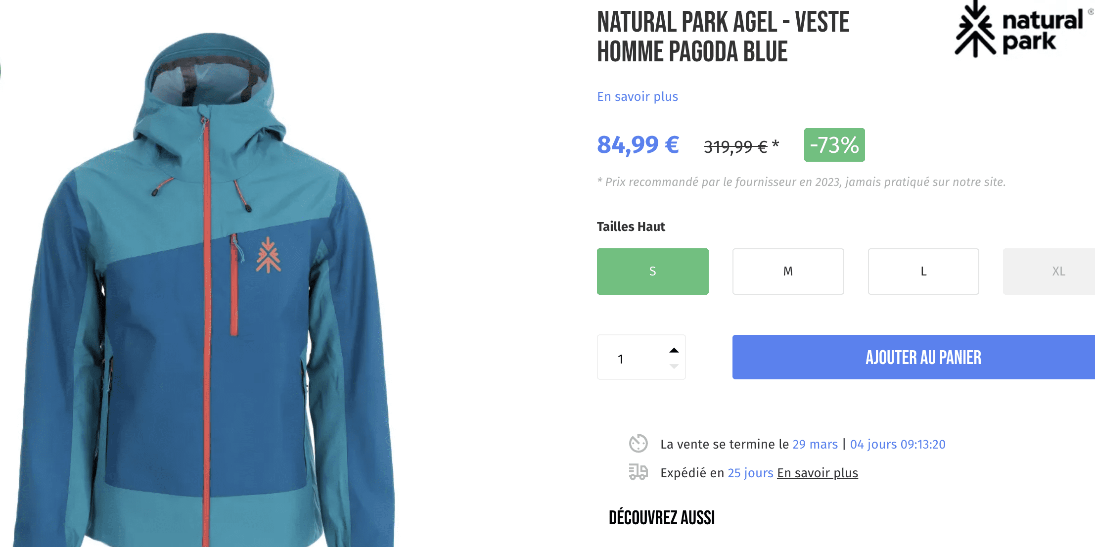 NATURAL PARK AGEL - VESTE HOMME PAGODA BLUE