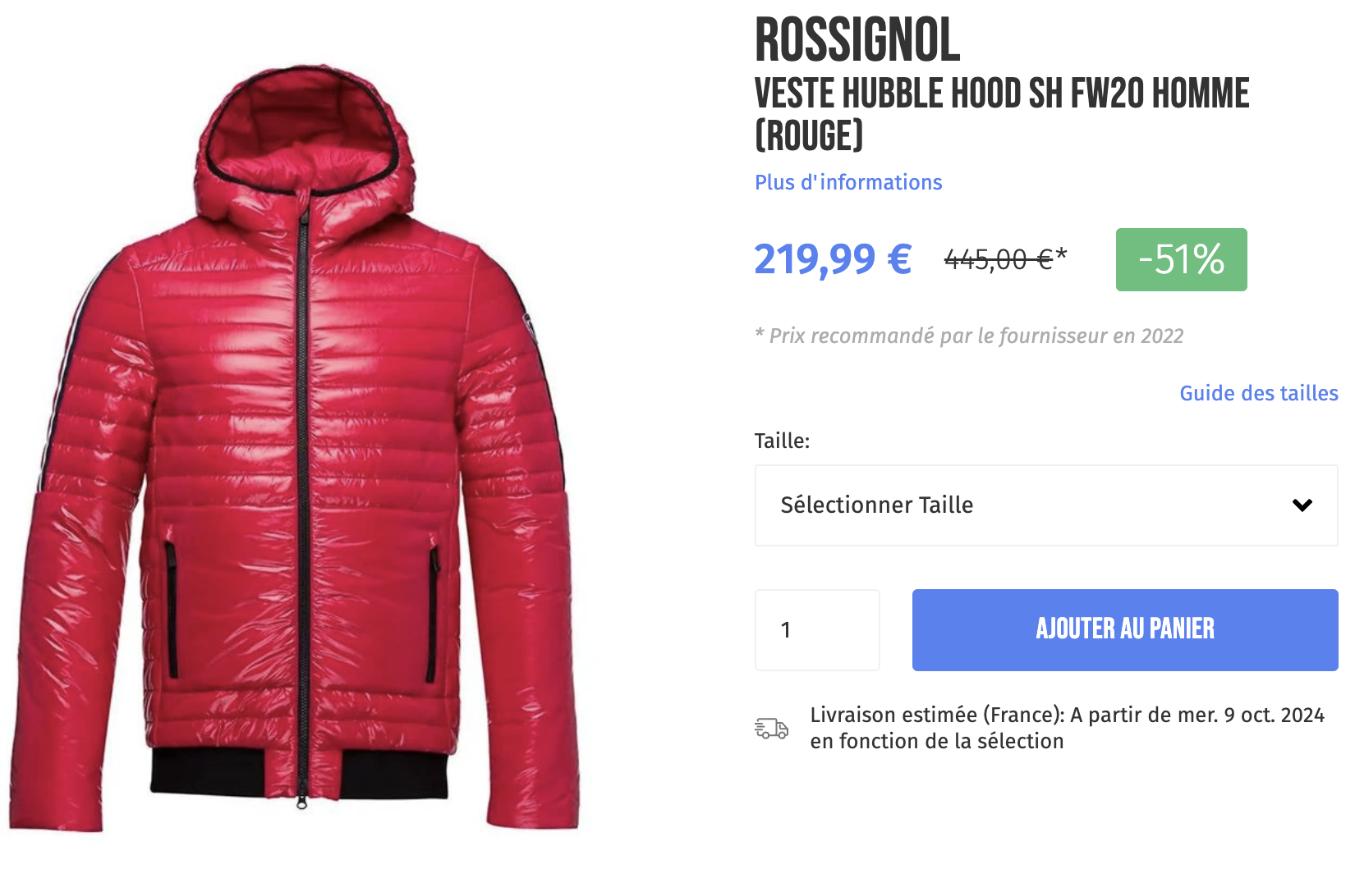 rossignol hubble hood rouge veste homme