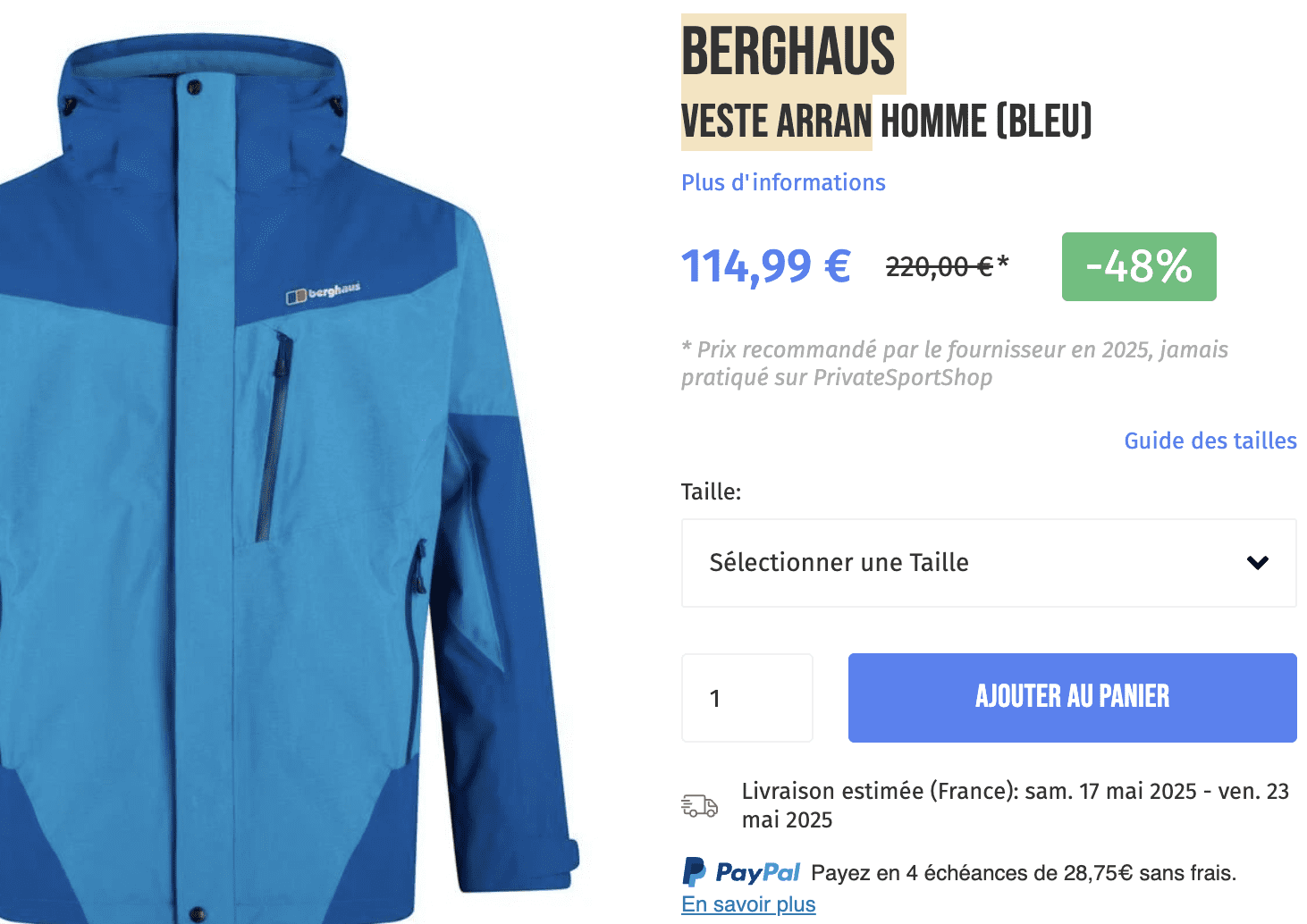 Berghaus veste arran bleue