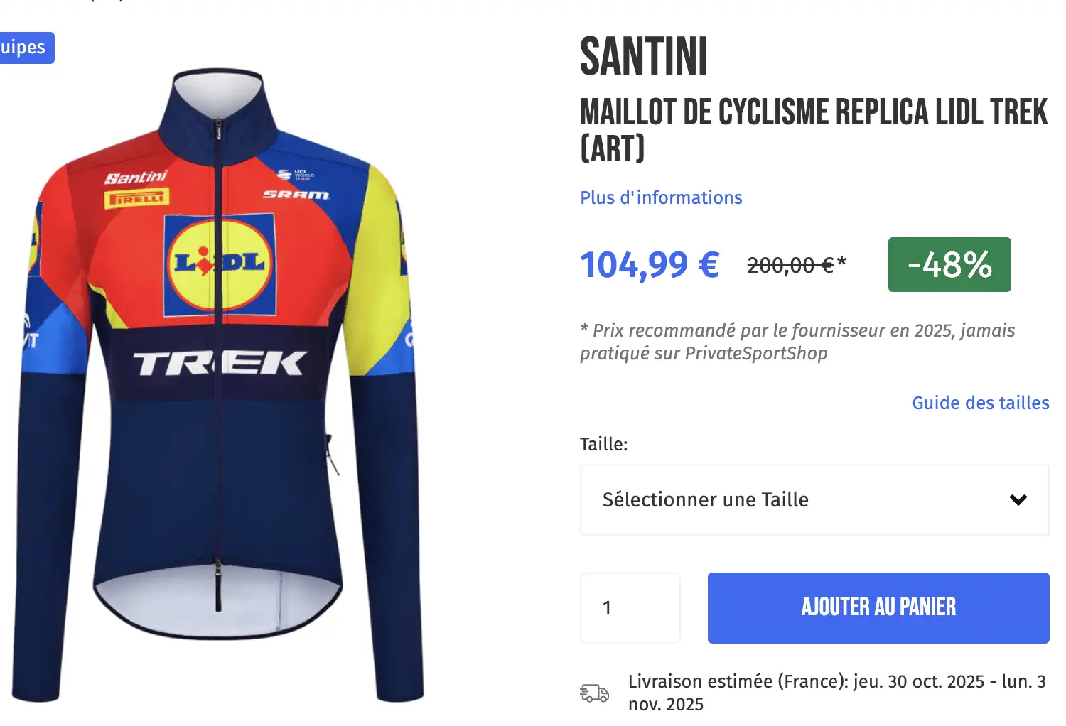 Santini maillot de cyclisme