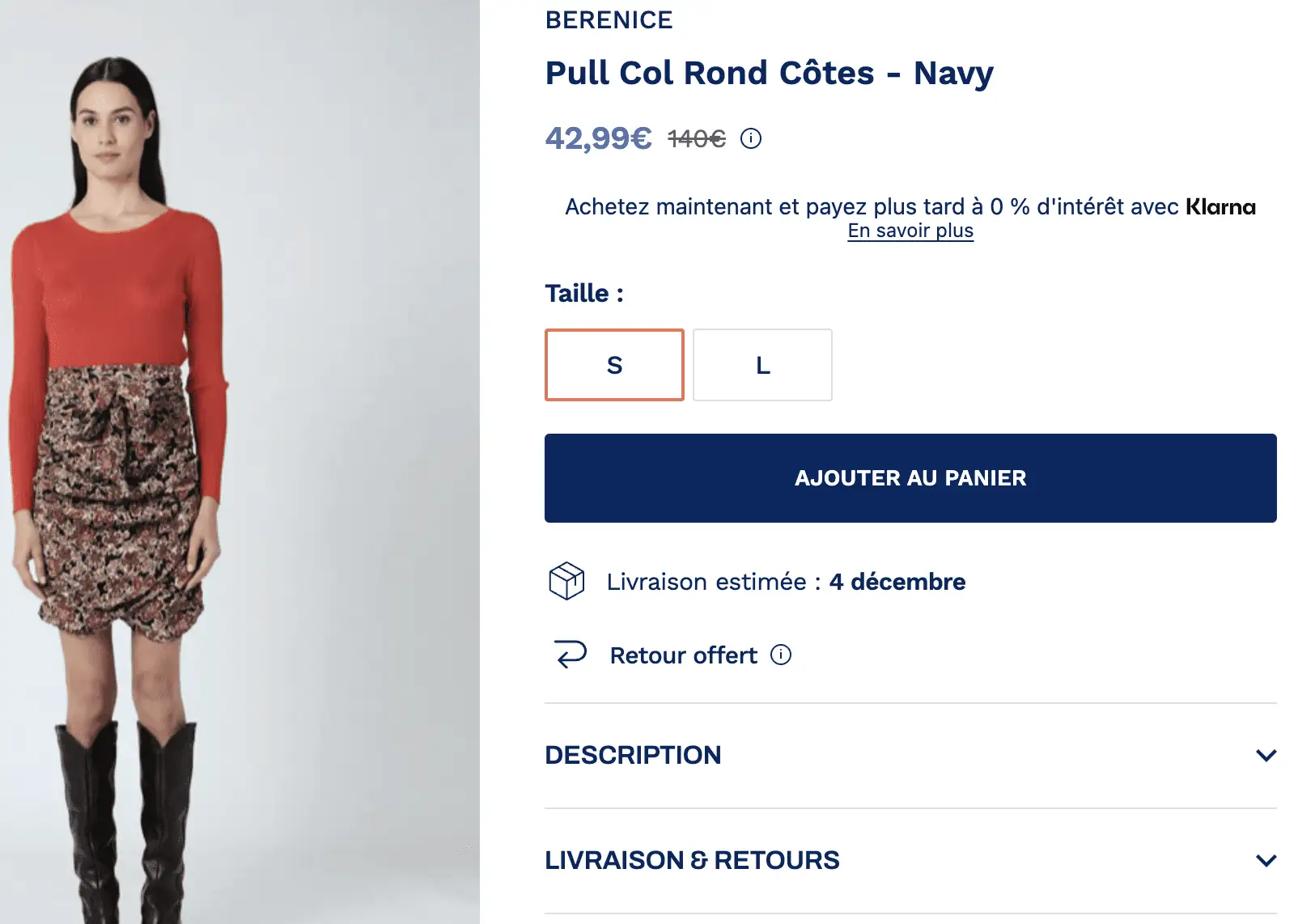 Berenice pull côtes navy photo