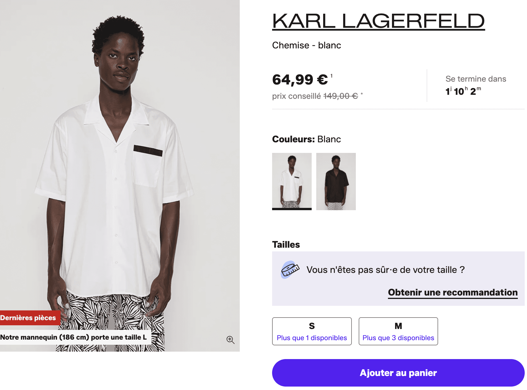 Karl Lagerferld chemise blanc soldes zalando prive